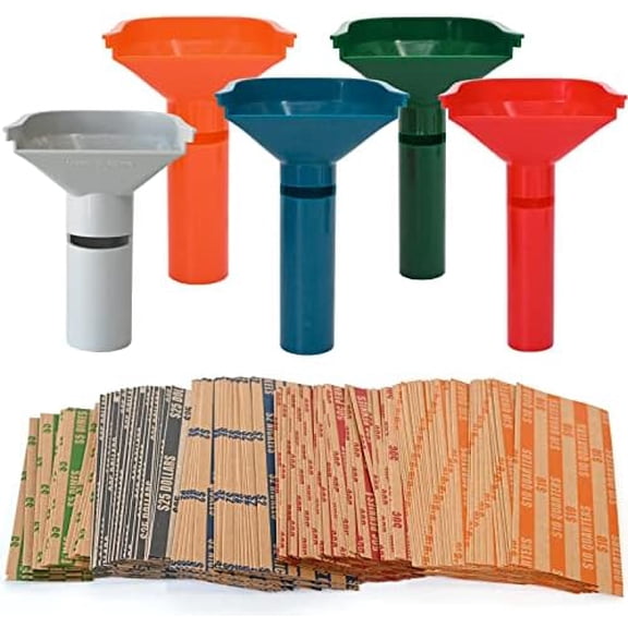 175 Assorted Fat Striped Coin Wrappers & 5 Coin Sorters Tubes, Coor-Coded,Easy to oad