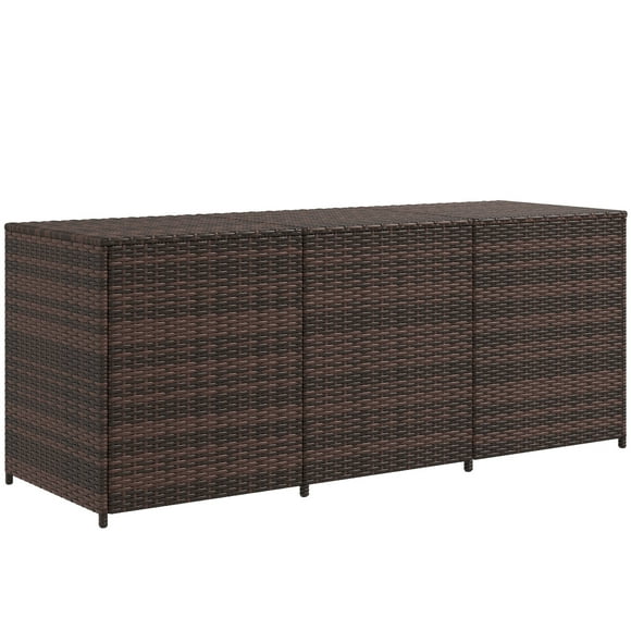 175 Gallon Outdoor Storage Box with Inner Liner, PE Rattan Wicker Deck Box with Pneumatic Bar Lift for Indoor & Outdoor, Patio Furniture Cushions, Pool Toys, Garden Tools, Mixed Brown 87837