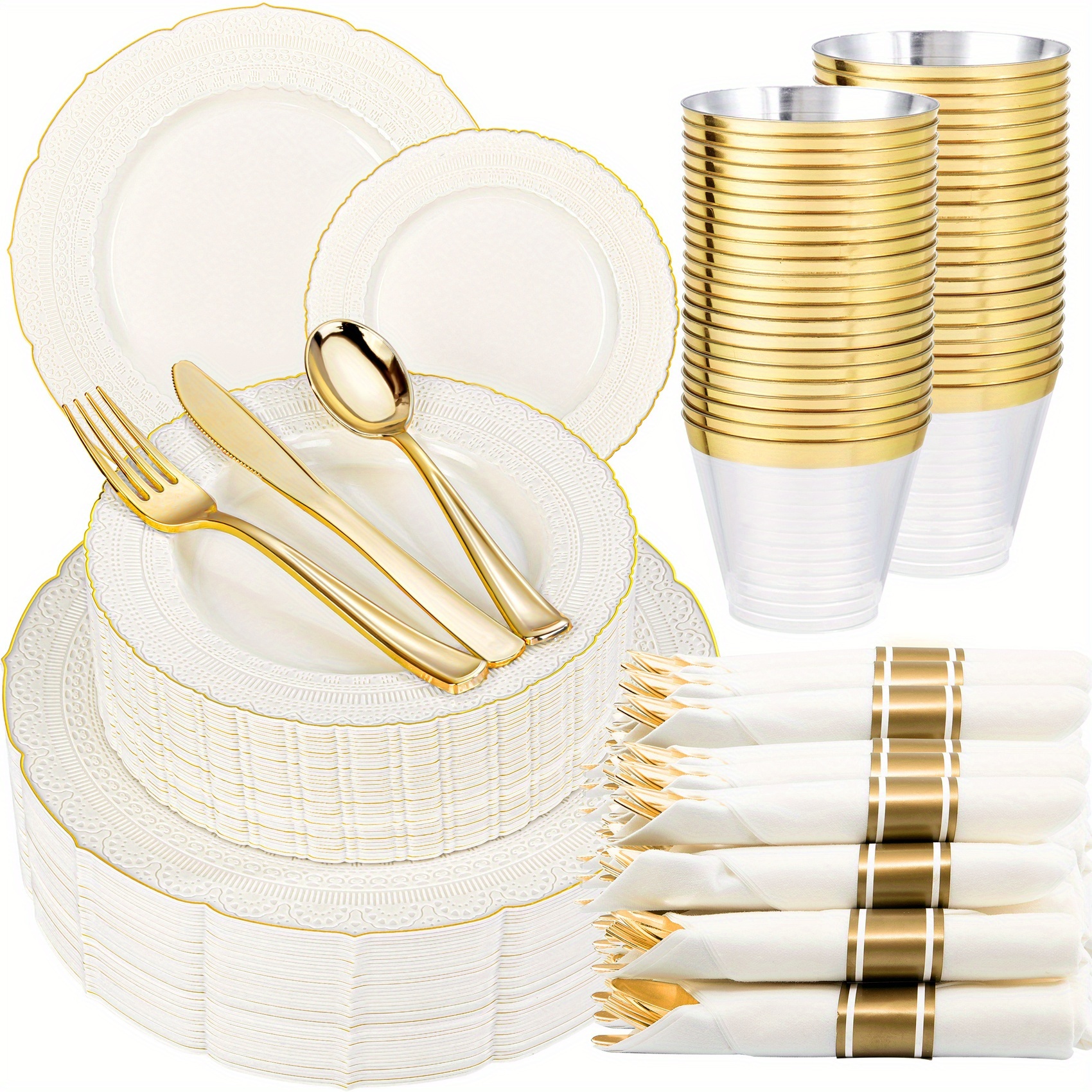 175 Ivory Golden Plastic Dinner Plates - Ivory Disposable Dinner Plate 175 Ivory Golden Plastic Dinner Plates - Ivory Disposable Dinner Plate