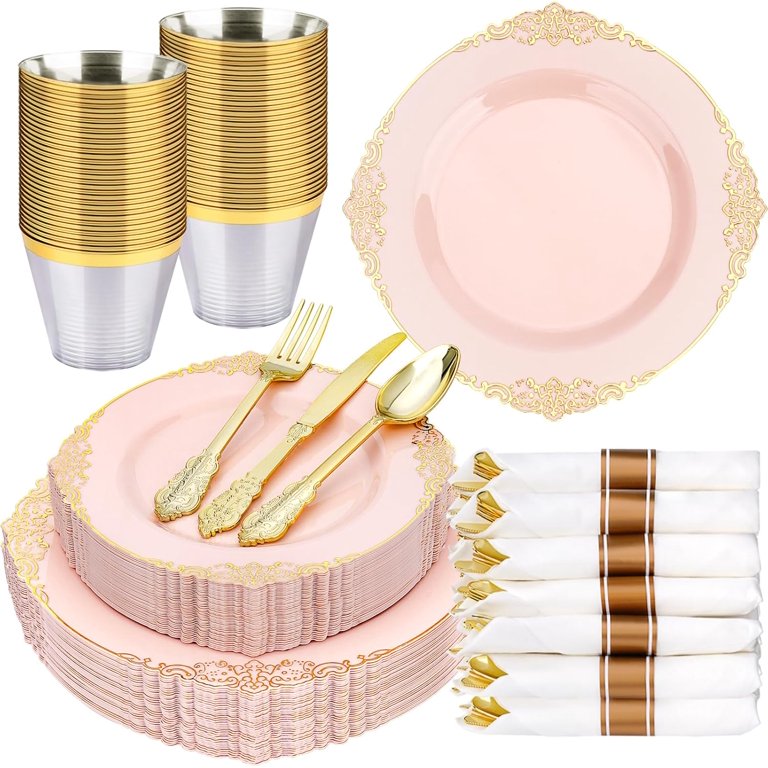 Festiva 175-Pc Easter Party Set - Purple & Gold Disposable Plates, Cups, Silverware, Napkins For 25 Guests