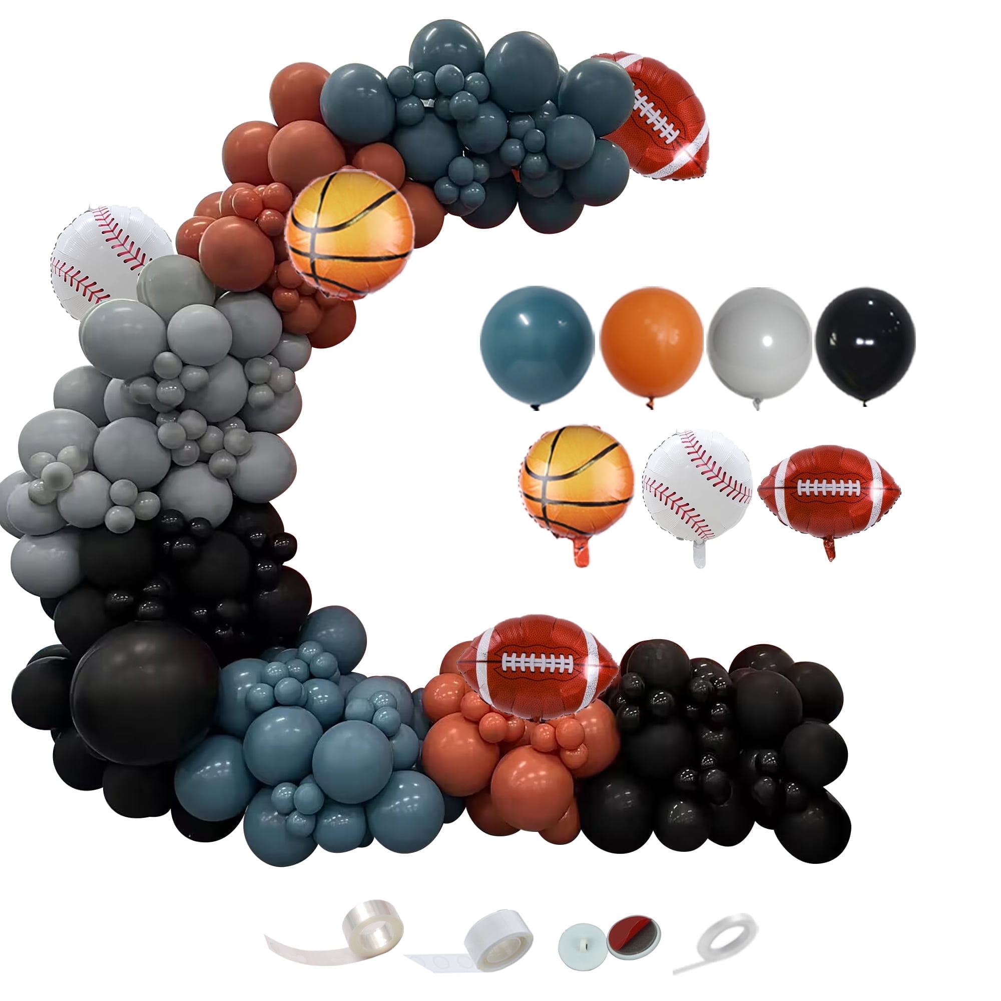 175 Pcs Balloon Arch Garland Kit,Slate Blue Retro Burnt Orange Latex Balloons with Baseball Rugby BasketballFoil Balloons for Birthday Party,Games,Celebration,Wedding,Engament,Baby Shower