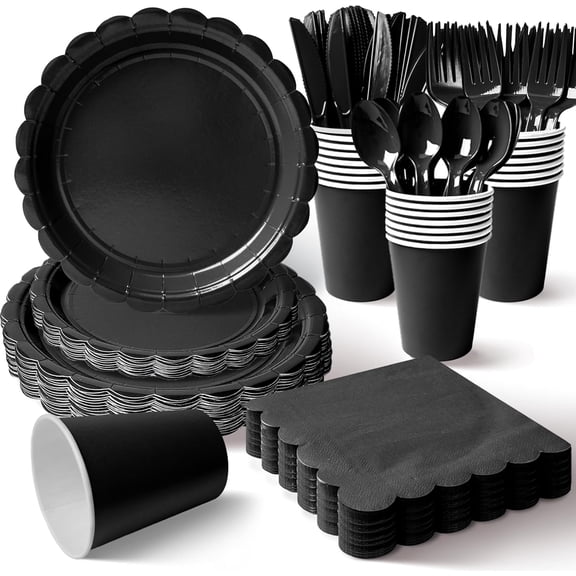 175 Pcs Black Disposable Paper Plates and Napkins Set for 25, 9" Dinner Plates & 7" Dessert Plates, Tableware for Birthday, Graduation, Wedding, Party