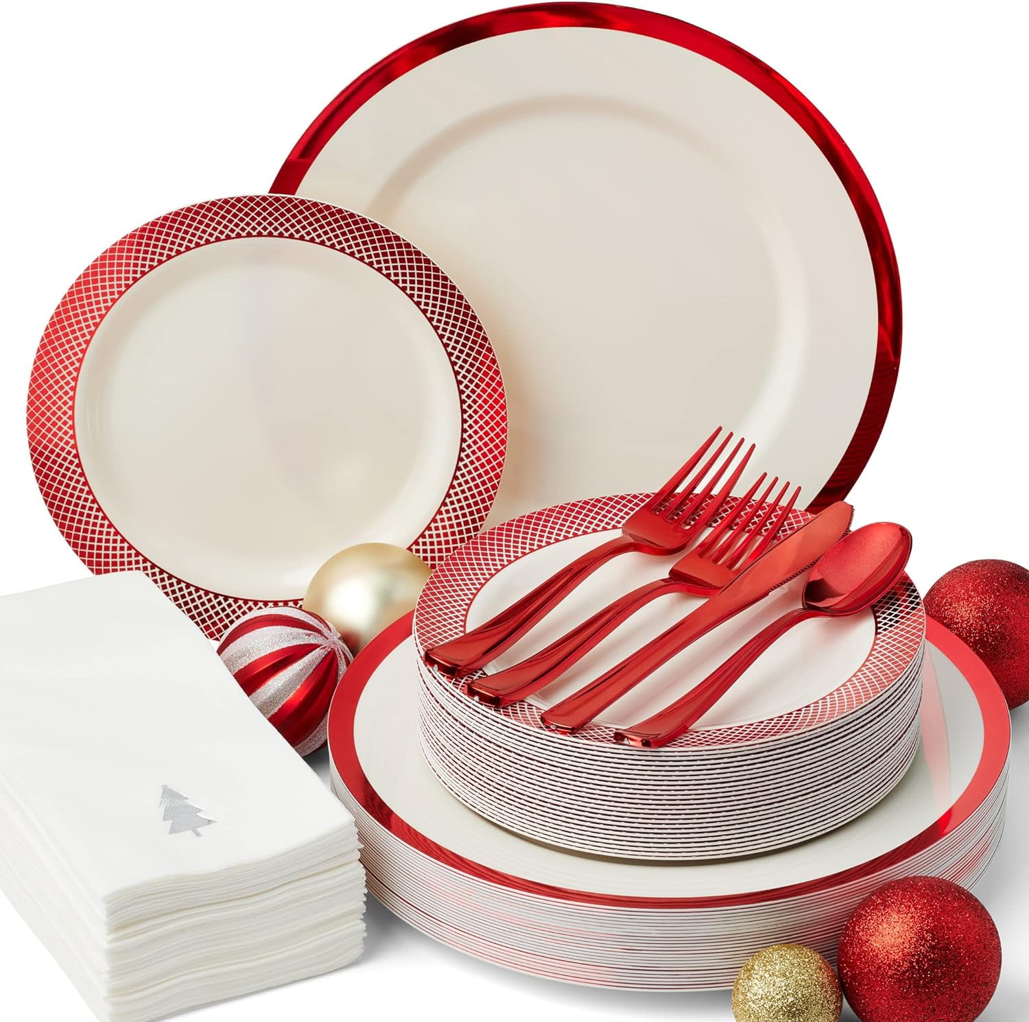 175 Pcs Christmas Plates and Napkins Disposable Dinnerware Set for 25