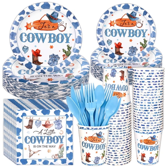 175 Pcs Cowboy Western Party Tableware Set for Daily Celebration and Summer Gathering Decorations, Disposable Plates Cups Napkins Cutlery for 25 Guests Ranch BBQ Cowboy Themed Party Supplies