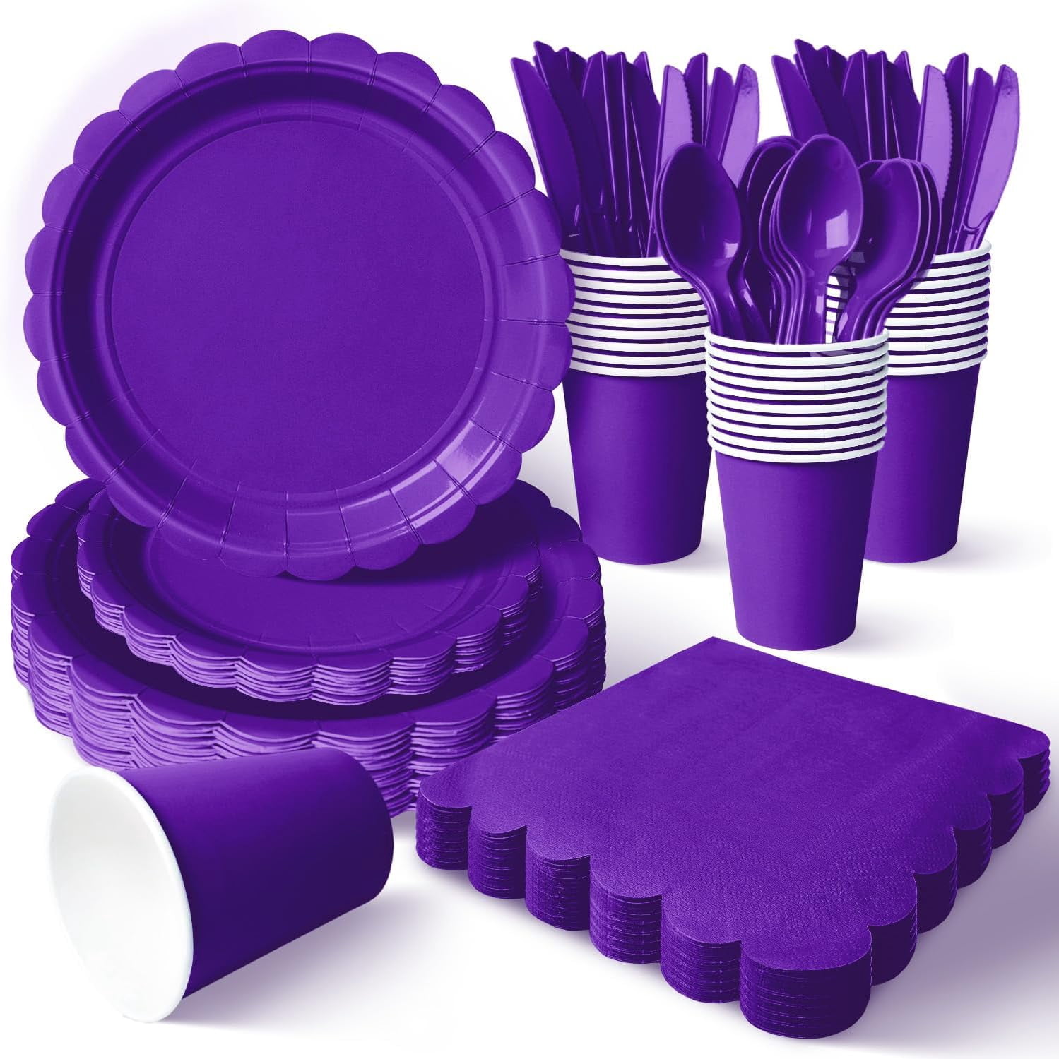 175 Pcs Deep Purple Disposable Paper Plates and Napkins Set for 25, 9" Dinner Plates & 7" Dessert Plates, Tableware for Birthday, Graduation, Party