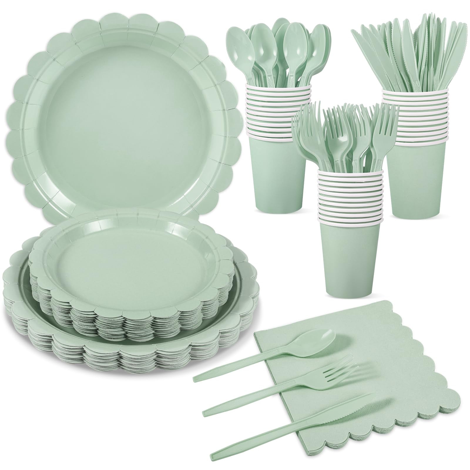 175 Pcs Green Paper Plates and Napkins, Green Party Supplies Disposable Plate Paper Napkin Cup Set for Wedding, Birthday