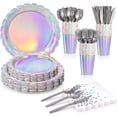 thumbnail image 1 of 175 Pcs Iridescent Party Plates and Napkins, Iridescent Party Decorations Include Scalloped Holographic Paper Plates and Napkins Set for Birthday, Mermaid, Disco, Frozen, 1 of 7