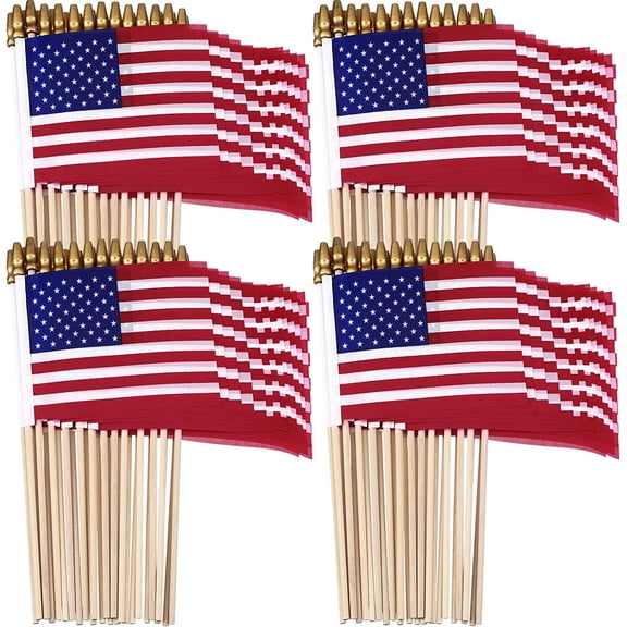 175 Pcs Small American Flags on Stick 5 x 8 Inch Mini Handheld 4th of July Flags for 250th Anniversary USA Memorial Day 4th of July Labor Day Parades Festival Events Independence Days Supplies