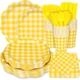 thumbnail image 1 of 175 Pcs Yellow Gingham Plates and Napkins Party Supplies-Yellow and White Scalloped Paper Plates Disposable Plaid Cocktail Napkin Checkered Dinner Party Set for Wedding Baby Shower（Serve 25 Guest）, 1 of 14