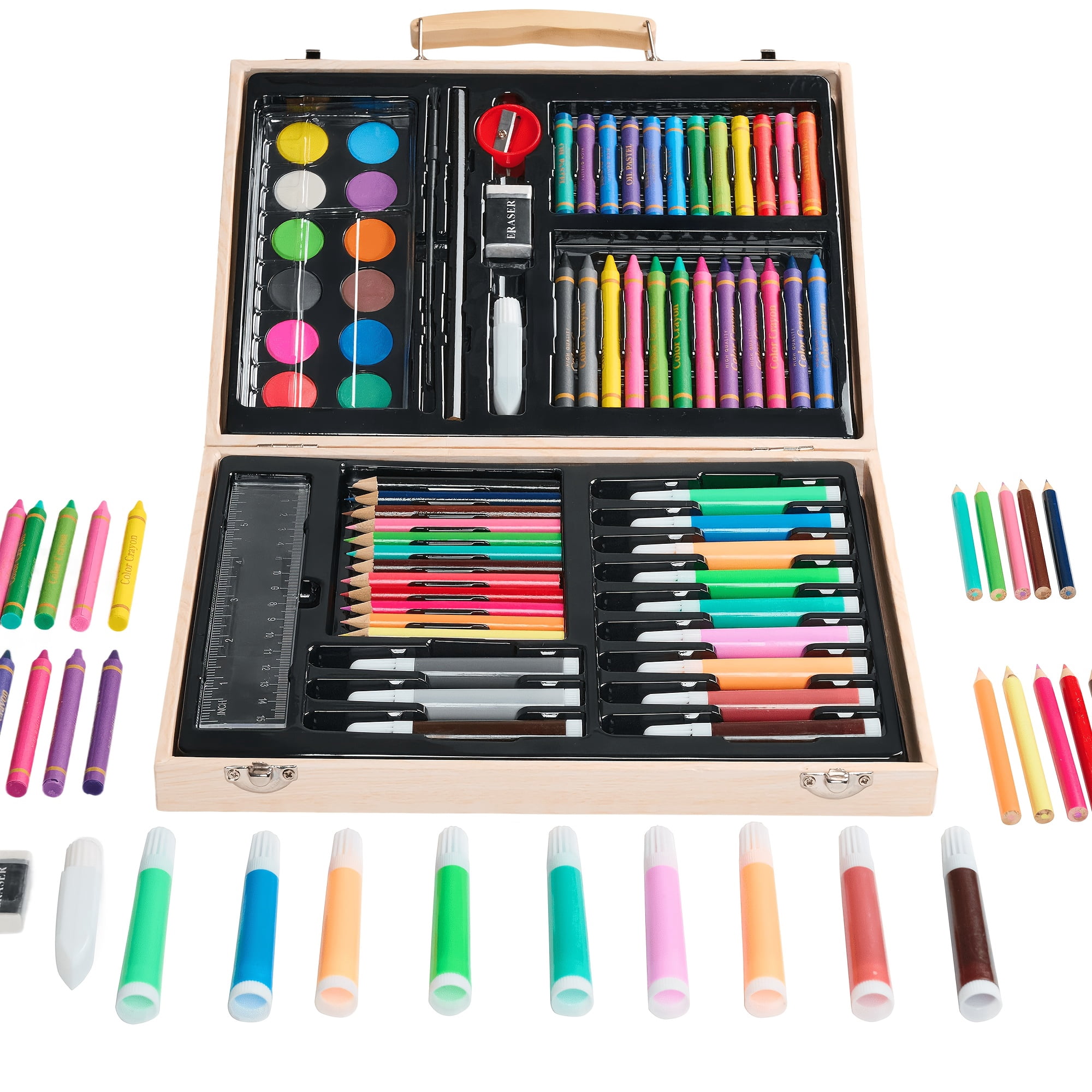 175-Piece Art Brush & Painting Supply Organizer, Portable Case for Watercolor, Crayons & Markers