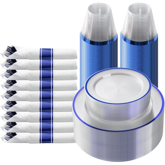 175-Piece Dark Blue Disposable Dinnerware Set for 25 Guests