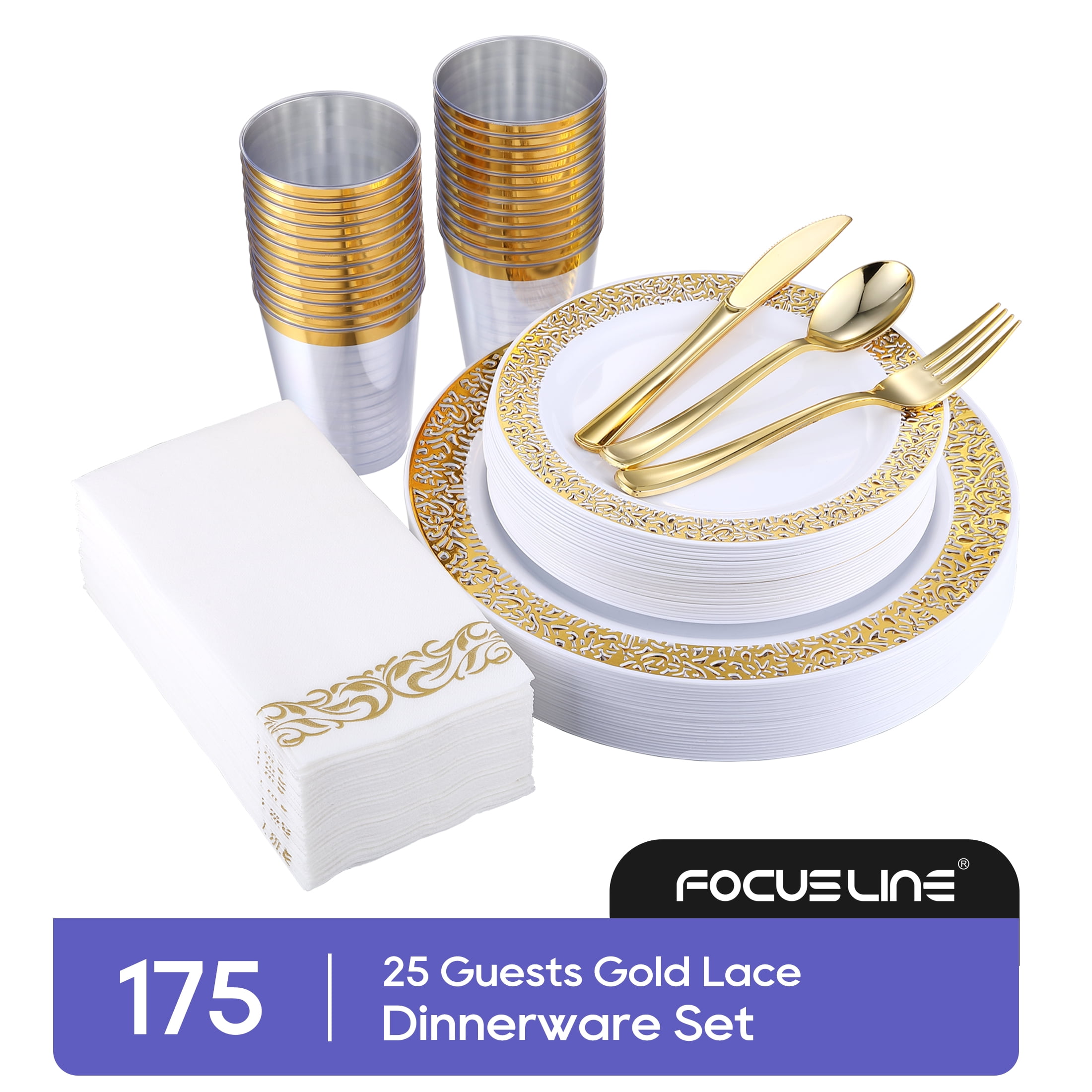 FOCUSLINE 175 Piece Gold Fancy Tableware Set - Dinnerware, Cutlery ...