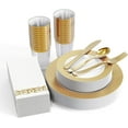 175 Piece Gold Dinnerware Set for 25 Guests Gold Grid Plastic Plates