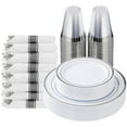 175 Piece Silver Plastic Dinnerware Set for 25 Guests, Fancy Disposable ...