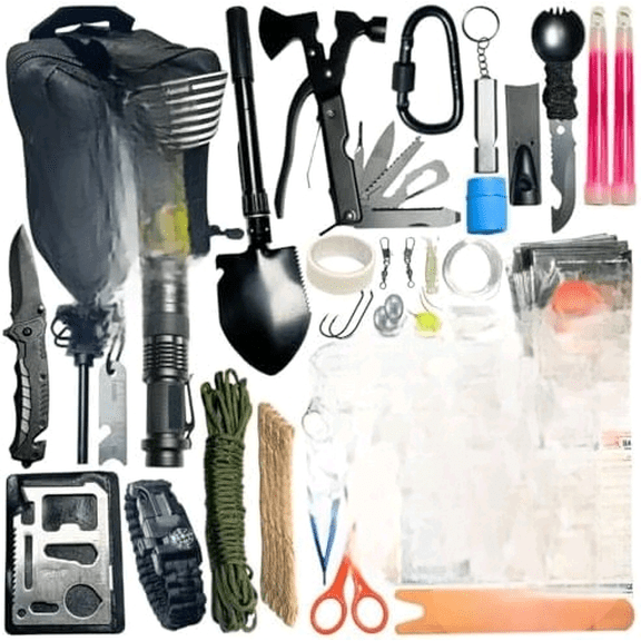 175-Piece Survival Kit, First Aid Kit for Emergency and Outdoor Adventures, IFAK, Fishing Gear, MOLLE-Compatible Bag, Car Travel, Camping, Hiking, Earthquake, Tornado, Gifts for Men and Women