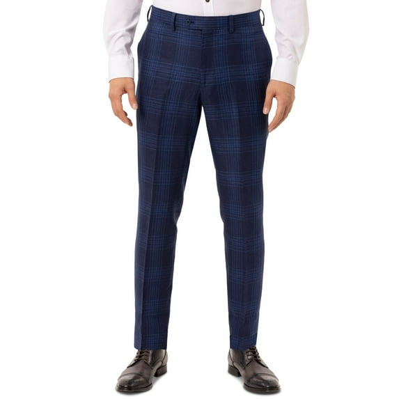 $175 Tallia Mens Slim-Fit Plaid Pant Line Blue 30Wx32L