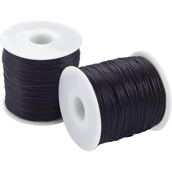 175 Yards/160m 1mm Black Nylon Cord Rattail Satin Cord Bulk Beading Thread