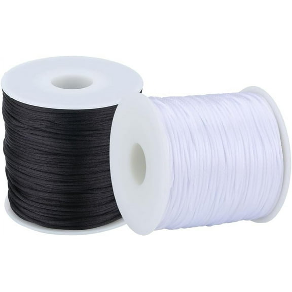 175 Yards/160m 1mm Nylon Cord Bulk Nylon Cord Beading Satin String Black White Chinese Knot Cords Findings for Jewelry Making Threads Supplies DIY Bracelets Necklaces Macrame Craft Wind Chime DIY