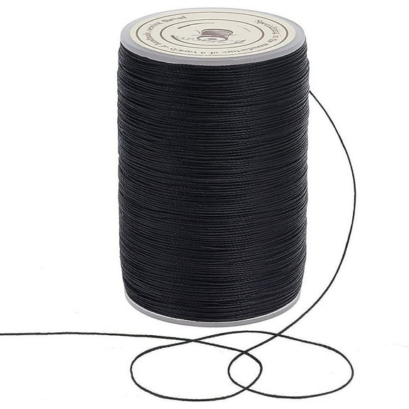 175 Yards/160m Black Waxed Polyester Cord 0.3~0.4mm Twisted Sewing Waxed Thread Polyester Cord Stitching Thread Cord Wax String with Spool for Bracelets Necklace Jewelry Making DIY Black