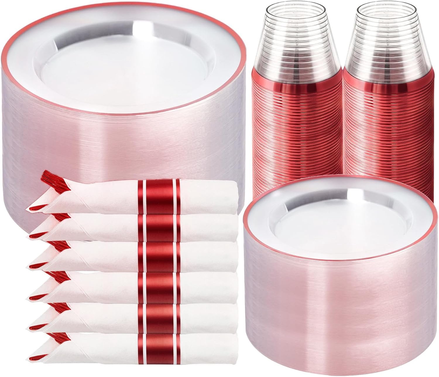 Silverware Simple Draw 175 count Clear and Red Disposable Silverware Sets for 25 Guests for ...