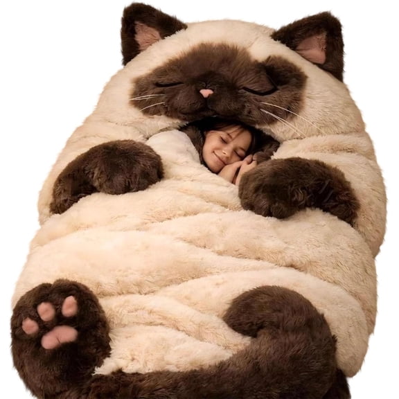 175 x 80 cm adult sleeping bag, cute cat envelope sleeping bag, indoor cat plush sleeping bag, comfortable sleeping bag and plush pillow in one, Cat shaped sleeping bags