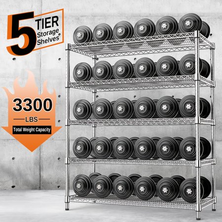 1750 lbs Steel Storage Shelving 5-Tier Utility Shelving Unit Steel Organizer Wire Rack for Home, Kitchen, Office, Garage, 1750 LBS Capacity 17.7" D x 47.2" W x 72.3" H
