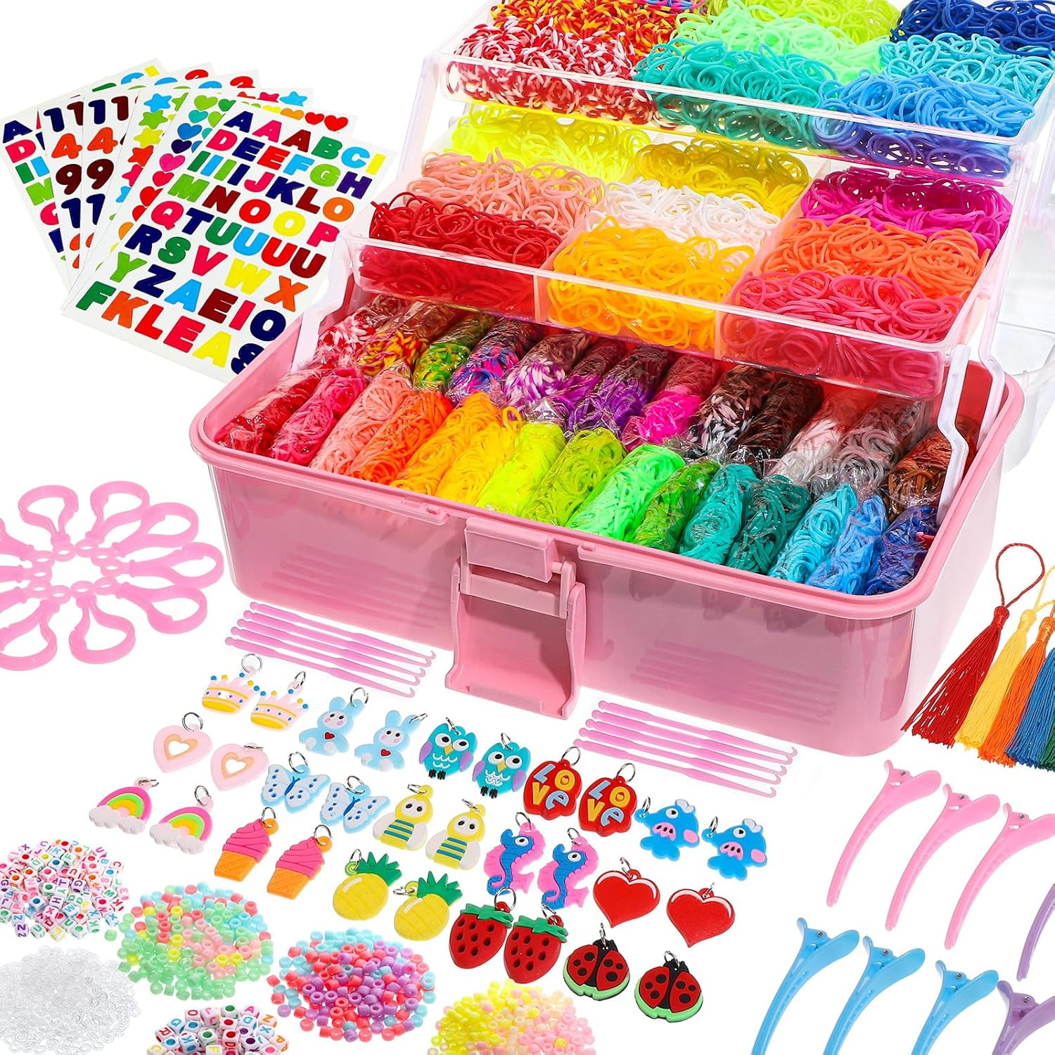 17500+ Rubber Band Bracelet Kit with 3 Layer Transparent Container, Bracelet Kit Making Refill Kit Girls Christmas Gifts