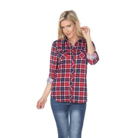 17555-11-S Oakley Stretchy Plaid Shirt, Burgundy & Blue - Small
