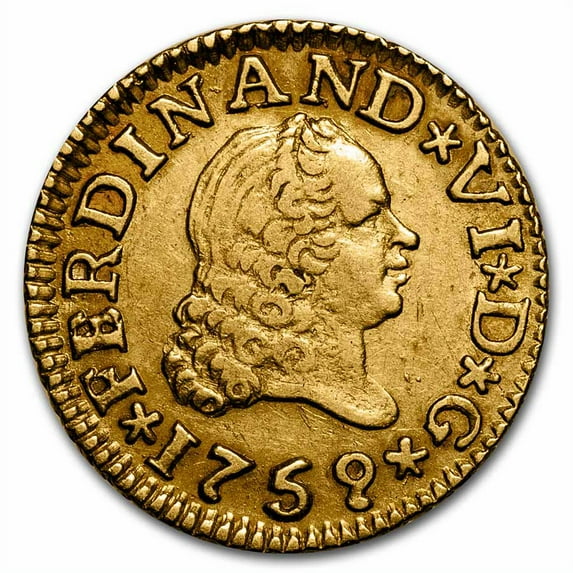 1759-S-JV Spain Gold 1/2 Escudo Ferdinand VI VF