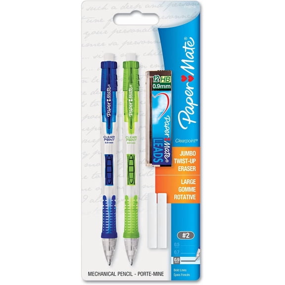1759214 Clear Point Mechanical Pencil Starter Set, 0.9 mm, Lime Green, Royal Blue, 2/Set