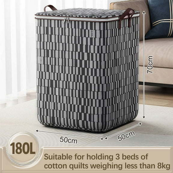 175L Clothes Storage Bag - Wardrobe Organizer Box - Portable Storage Bags for Quilts Blankets Bedding - Large Capacity Moving Storage Container with Double Zipper