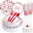 thumbnail image 1 of 175PCS Christmas Plastic Plates - Red Plastic Plates - Christmas Disposable Dinnerware Sets Include 50Plates, 75Silverware, 25 Cups and 25Napkins for Xmas Parties, 1 of 9