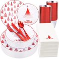 thumbnail image 1 of 175PCS Christmas Plastic Plates - Withe and Red Disposable Plates - Christmas Tree Plates Include 25Dinner Plates, 25Dessert Plates, 75Silverware, 25Cups, 25 Napkins for Christmas Party, 1 of 9