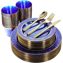 175PCS Clear Green Plastic Plates - Gold Plastic Plates include 25 Dinner Plates, 25Dessert Plates, 25Forks, 25Knives, 25Spoons, 25Cups and 25Napkins for Wedding & Party Christmas