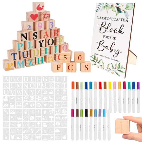 175PCS Fun Shower Games Sign Kit Unique Shower Idea Funny Game with Wood Block Pen Standing Sign Templates,Shower Game Sign