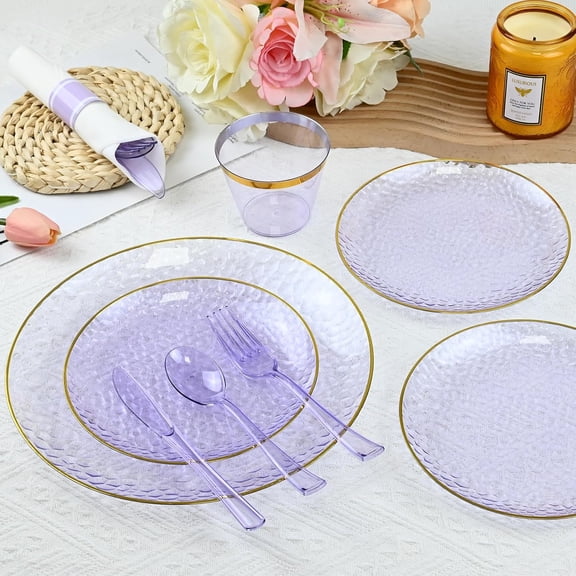 175PCS Gold and  Plastic Dinnerware Set – Elegant Disposable Party Tableware with Cutlery for Weddings