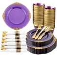 thumbnail image 1 of 175PCS Purple Plastic Plates - Disposable Purple Gold Party Plates & Pre Rolled Napkins with Cutlery for 25 Guests, 50Plates, 75Silverware, 25Cups, 25Napkin for Wedding & Party, 1 of 18