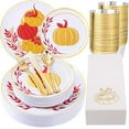 thumbnail image 1 of 175PCS Thanksgiving Plastic Plates - Thanksgiving Disposable Dinnerware Set - Fall Pumpkin Plates for 25 Guests Include 50 Gold Plates, 75Silverware, 25Cups, 25Napkins for Friendsgiving Party, 1 of 9