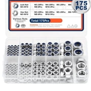 175Pcs 304 Stainless Steel Nylon Insert Lock Nuts Assortment Kit M3-M10 Metric Nut Set
