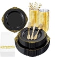 thumbnail image 1 of 200Pcs Multi-Use Black and Gold Plastic Dinnerware, 1 of 10
