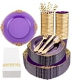 thumbnail image 1 of 200Pcs Multi-Use Purple and Gold Plastic Dinnerware, 1 of 9