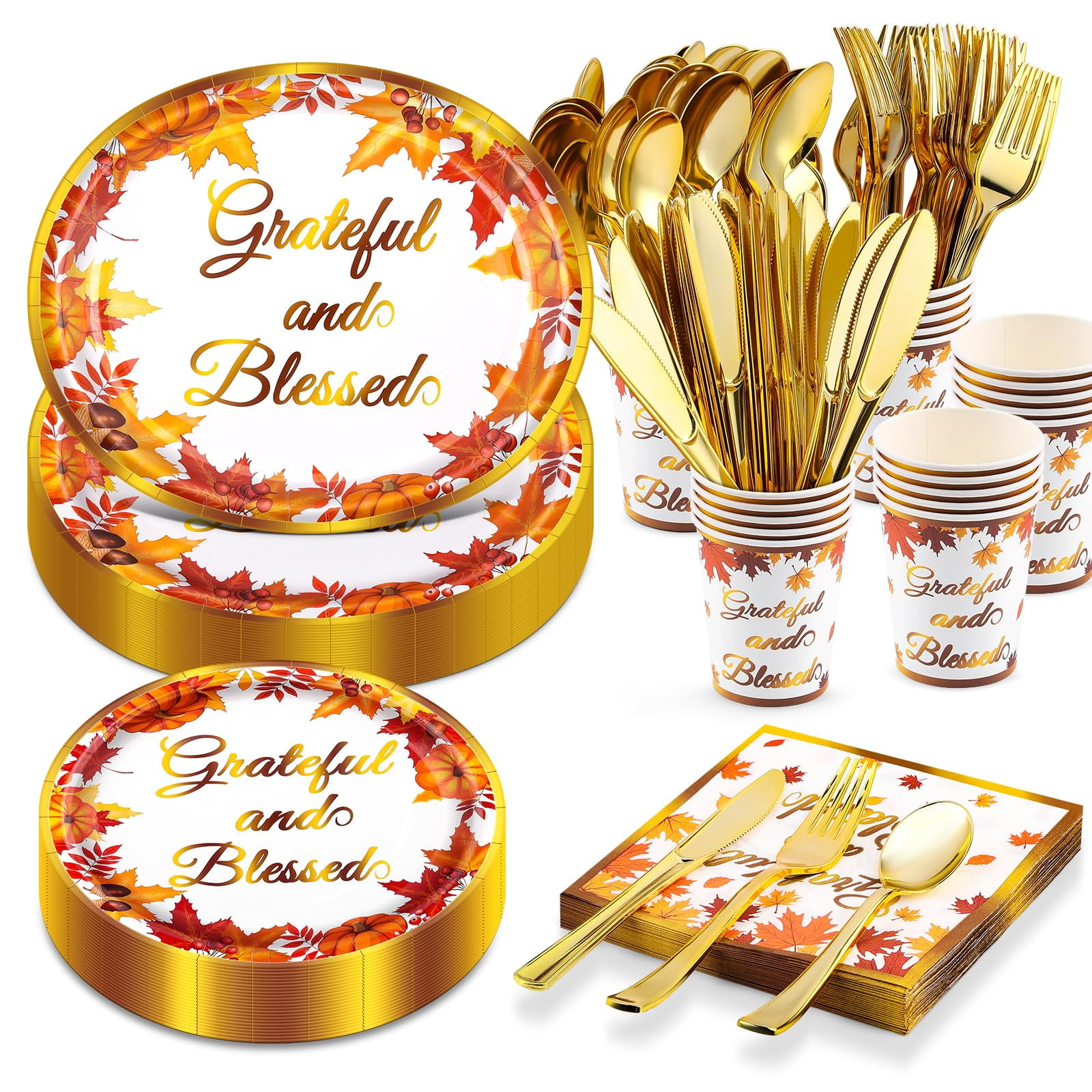 175Pcs Thanksgiving Paper Plates Set - AFN1(25 Guests) with 10*12inch ...