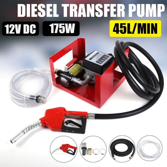 175W-45L/Min Electric Fuel Transfer Pump W/ Nozzle For Oil Fuel Diesel Transfer