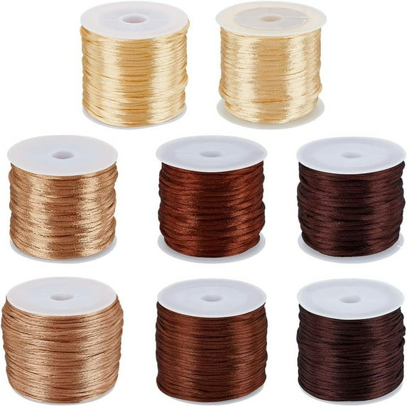 175Yards Nylon Rattail Satin Cord 8 Styles 1mm/2mm Brown Tone Rattail Cord Nylon String Beading String for Chinese Knotting DIY