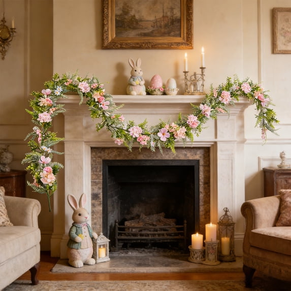 175cm Easter Floral Garland - Artificial Spring Vine with Flowers & Greenery for Mantel, Bedhead, Doorway & Outdoor Decor