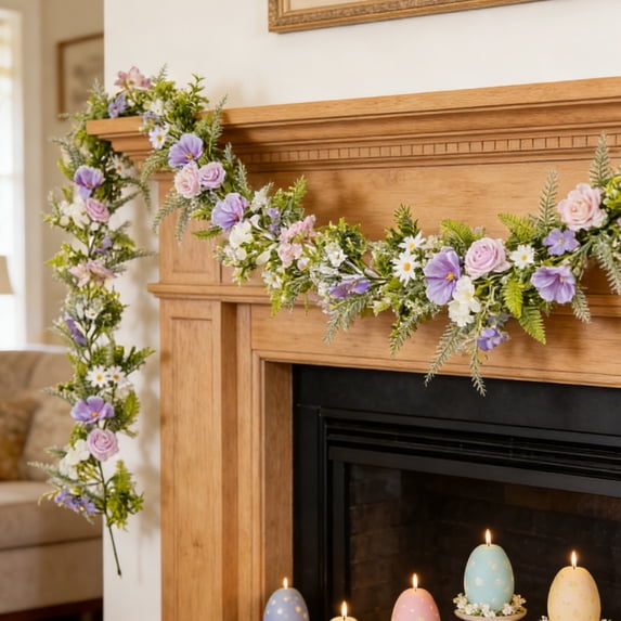 175cm Easter Floral Garland - Artificial Spring Vine with Flowers & Greenery for Mantel, Bedhead, Doorway & Outdoor Decor