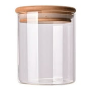 175ml Clear Glass Jar Sealed Canister Food Storage Container for Loose Tea Coffee Bean Sugar Salt (6.5*8CM, with Bamboo Lid)