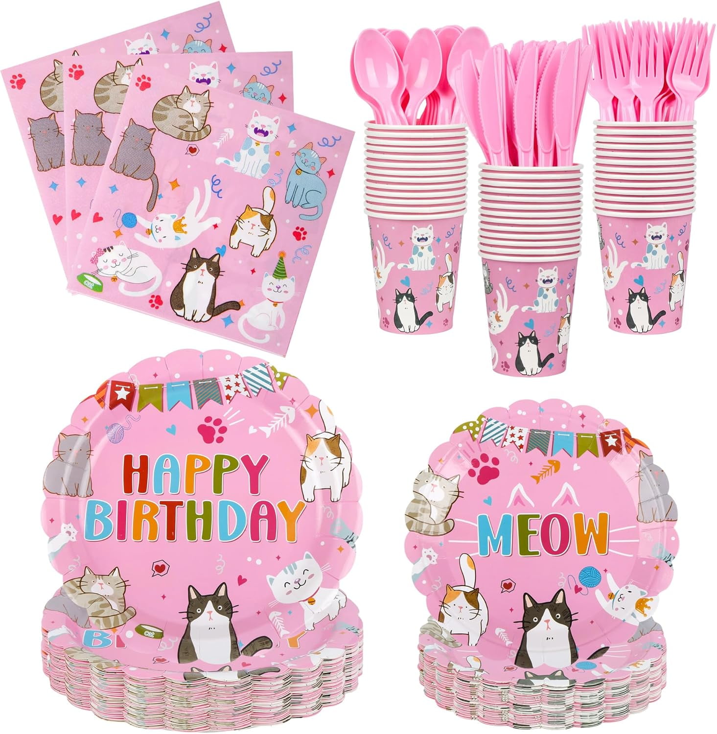 7 And 9 Inch Cat Design Plates Cat Theme Party Plates 30-Pack - 7 \u0026 9 Inch  Disposable Paper Plates For Kitty Birthday \u0026 Baby Shower Paper Plates  Birthday, image size:1465x1500