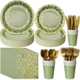 thumbnail image 1 of 175pcs Sage Green Paper Plates and Napkins Set, Disposable Sage Green and Gold Polka Dot Party Plates Cups For Baby Shower Birthday Wedding Party Supplies and Decorations, Serve 25, 1 of 4