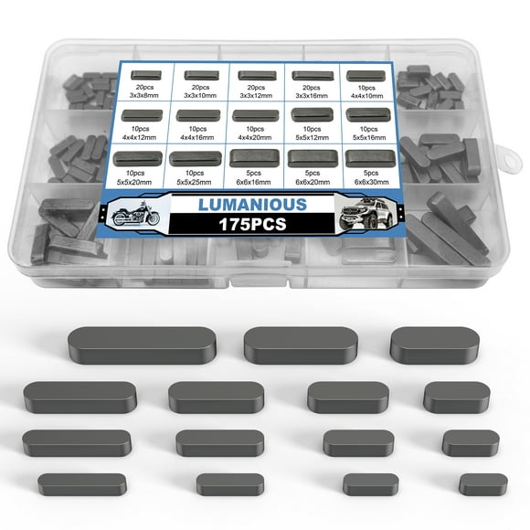 175pcs Woodruff Key Stock Assortment 15 Size Popular Sizes Carbon Steel Round Ended Feather Key Equipment and Machinery Parallel Drive Shaft Keys for Fasteners Mechanical Industry Crankshaft
